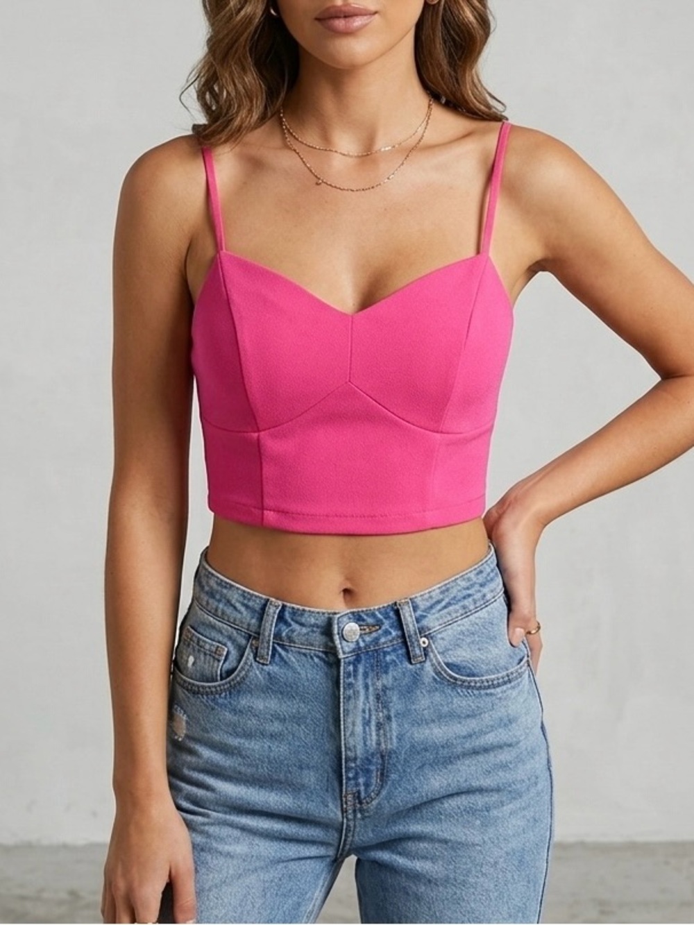 SHEIN Hot Pink Spaghetti Strap Crop Camisole